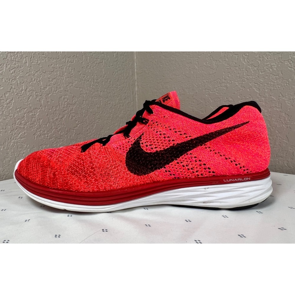 Nike Flyknit Lunar 3 Mens Bright Crimson Black Running Shoes 698181-602 Size 12 - Picture 9 of 9